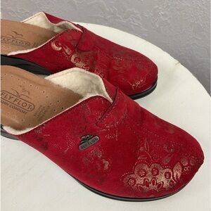Women’s Fly Flot Rosso F. Beige Patterned Slip On Mules Size 6.5 Sz 38 Euro Red